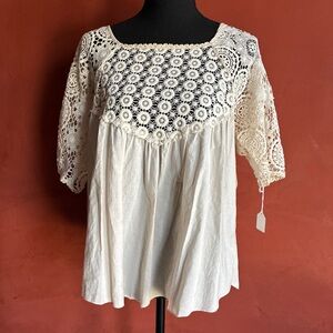 Johnny Was 4 Love & Liberty Women’s Cream Crochet Lace 100% Cotton Blouse, Sz XS
